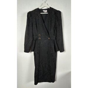 Caron Petite Women's Blazer Dress 10 Long Sleeve Double Breasted Textured Black